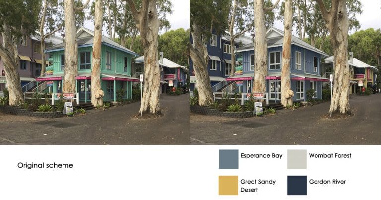 digital overlay of new colour scheme on cairns resort village